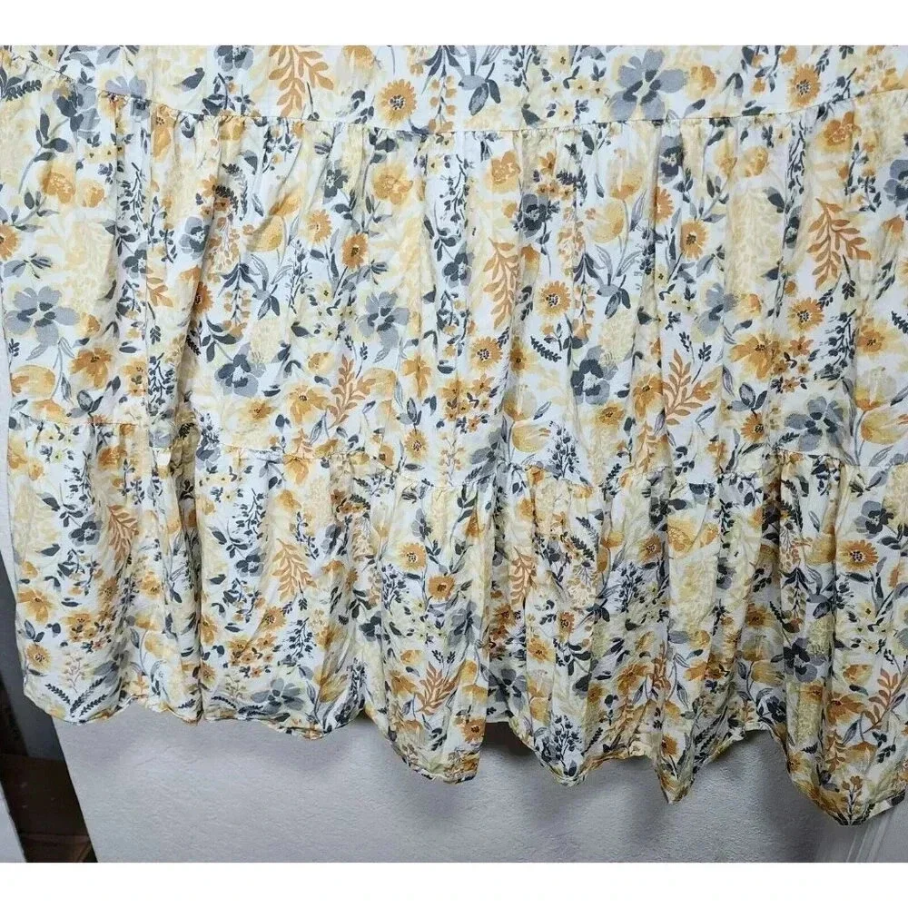 Joie V-neck Maxi Dress Yellow Floral Boho Tiered Impire Cotton Size 10 Women's - Picture 13 of 13